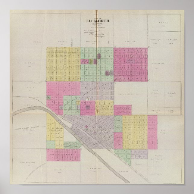 Póster Ciudad de Ellsworth, condado de Ellsworth, Kansas (Frente)