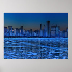 Póster Ciudad de hombros anchos y lago Michigan