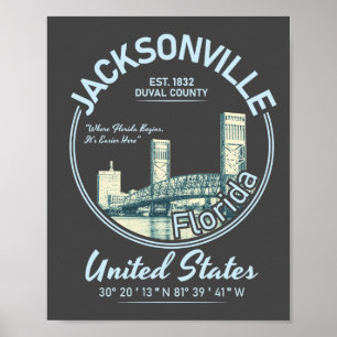 PÓSTER CIUDAD DE JACKSONVILLE - VINTAGE DE FLORIDA