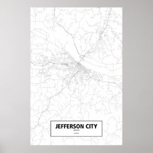Póster Ciudad de Jefferson, Misuri (negro sobre blanco)