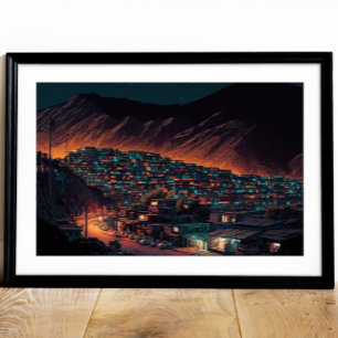 Póster Ciudad de Kabul de noche, Afganistán