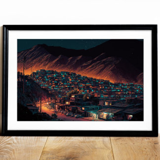 Póster Ciudad de Kabul de noche, Afganistán