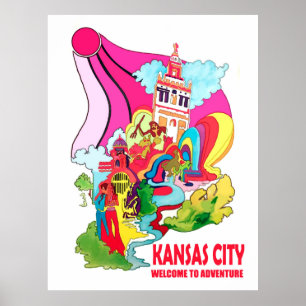 Póster Ciudad de Kansas, bienvenidos a la aventura hippy