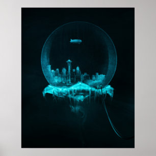 Póster Ciudad de la fantasía en un Snowglobe con un