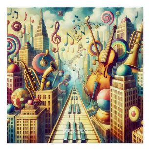 Póster Ciudad de la música abstracta
