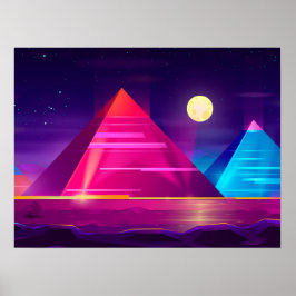 Póster Ciudad de la neón Synthwave - Egipto, pirámide