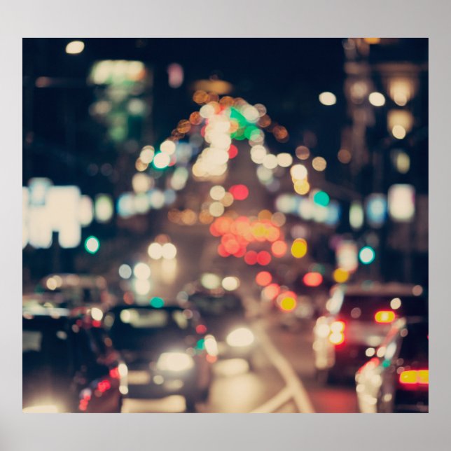 Póster Ciudad de la Noche: Luces Retro Borrosas. (Frente)