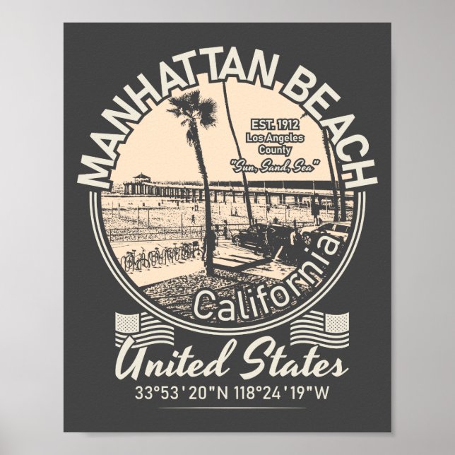 PÓSTER CIUDAD DE LA PLAYA DE MANHATTAN - LOS ÁNGELES CALI (Frente)