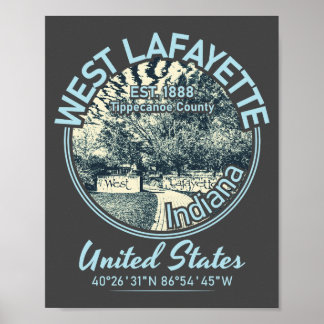 PÓSTER CIUDAD DE LAFAYETTE OCCIDENTAL - INDIANA VINTAGE