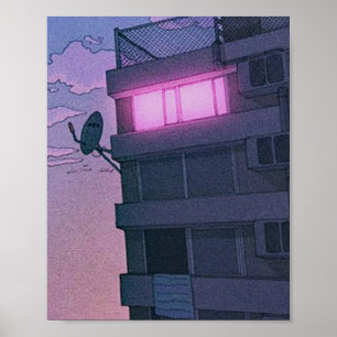 Póster ciudad de lofi de anime estético