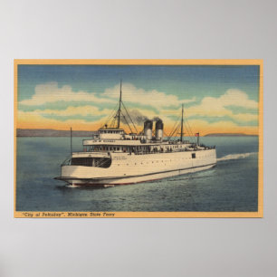Póster Ciudad de Mackinaw, MI - Vista de la ciudad de Pet