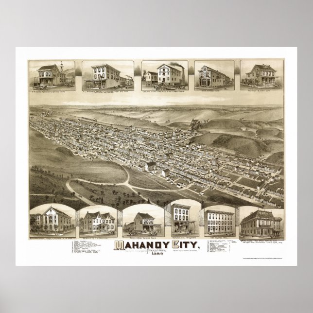 Póster Ciudad de Mahanoy, Mapa Panorámico de la Autoridad (Frente)