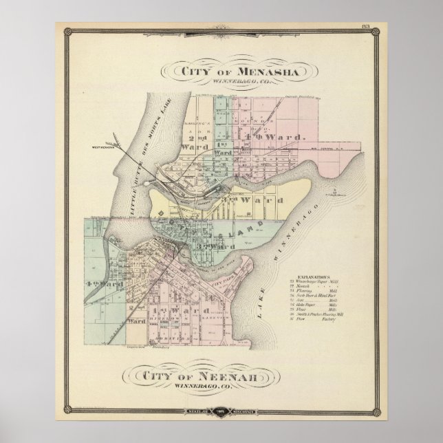 Póster Ciudad de Menasha, ciudad de Neenah (Frente)