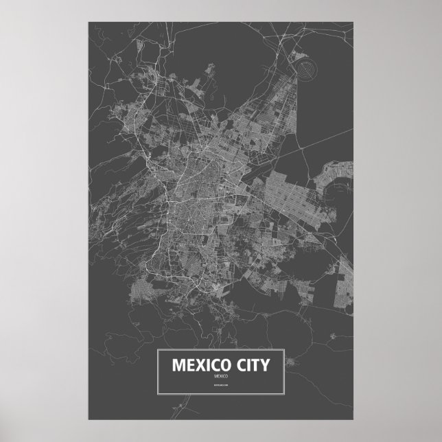 Póster Ciudad de México, México (blanco sobre negro) (Frente)