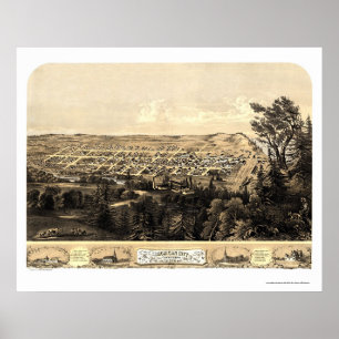 Póster Ciudad de Michigan, EN el mapa panorámico - 1869a