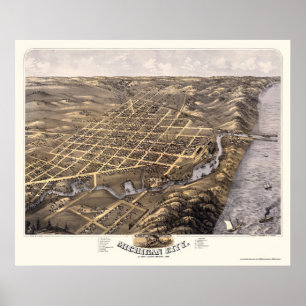 Póster Ciudad de Michigan, EN el mapa panorámico - 1869b