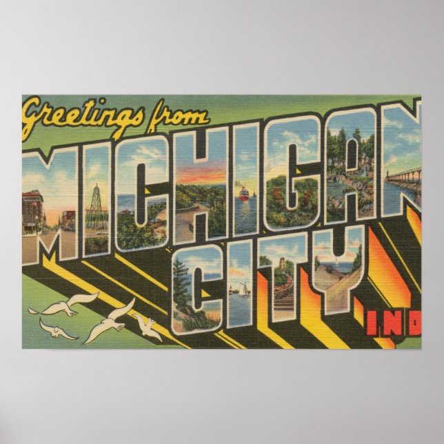 Póster Ciudad de Michigan, Indiana - Escenas de letras gr (Frente)