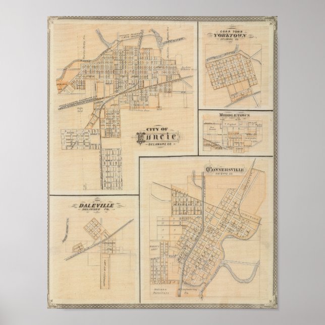Póster Ciudad de Muncie, Delaware Co con Yorktown (Frente)