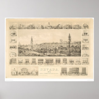 Póster Ciudad de Nevada, CA. Mapa panorámico 1856 (1184A)