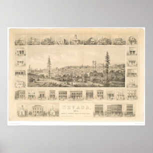 Póster Ciudad de Nevada, mapa panorámico 1856 (1184A) del