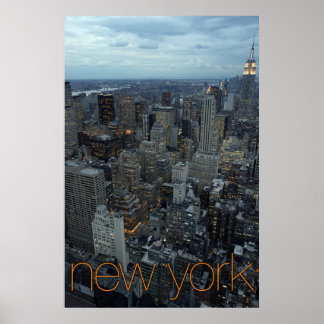 Póster ciudad de nueva york al atardecer