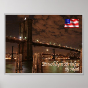 Póster Ciudad de Nueva York - Puente Brooclyn de noche - 