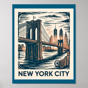 Póster Ciudad de Nueva York Puente de Brooklyn Bold Retro