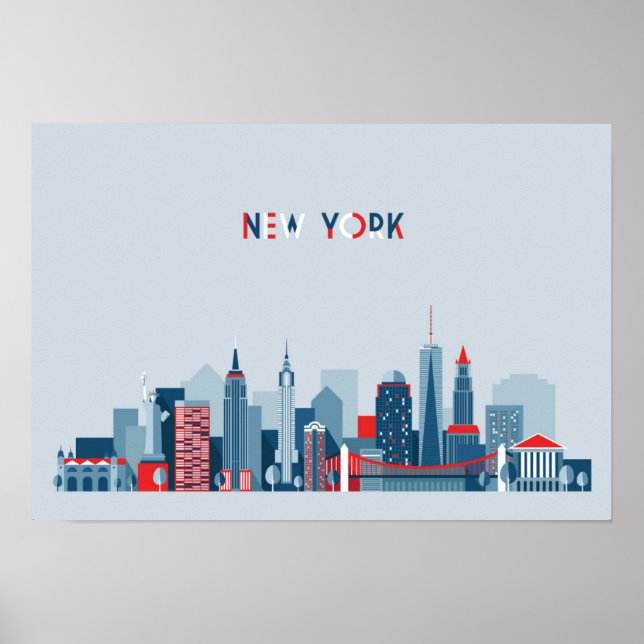 Póster Ciudad de Nueva York | Rojo, Blanco y Azul (Frente)
