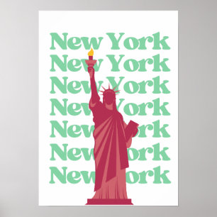 Póster Ciudad de Nueva York Rosa Verde Viaje NYC