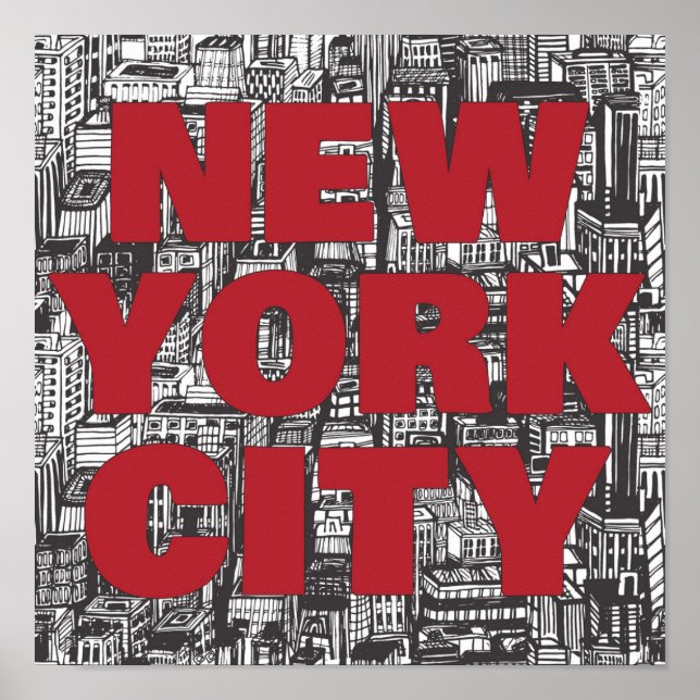 Póster Ciudad de Nueva York | Tipografía de rascacielos (Frente)