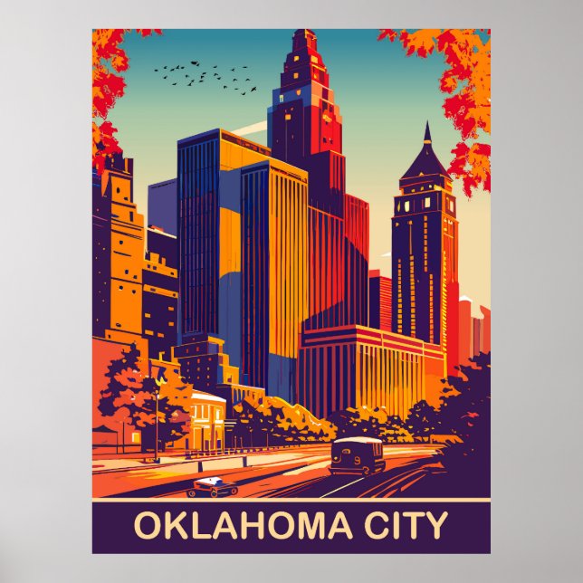 Póster Ciudad de Oklahoma en otoño, viajes (Frente)