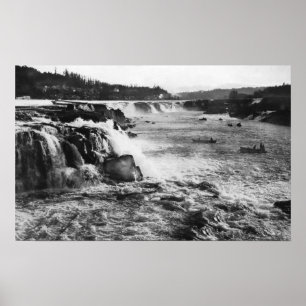 Póster Ciudad de Oregón o pesca de salmón en Willamette