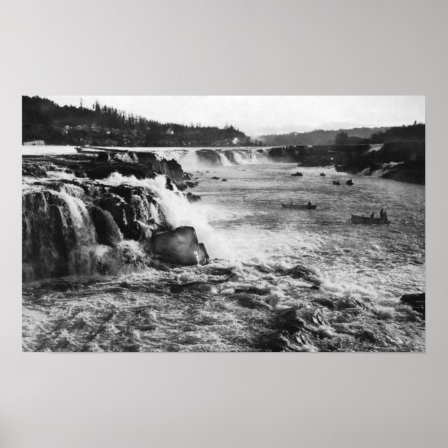 Póster Ciudad de Oregón o pesca de salmón en Willamette (Frente)