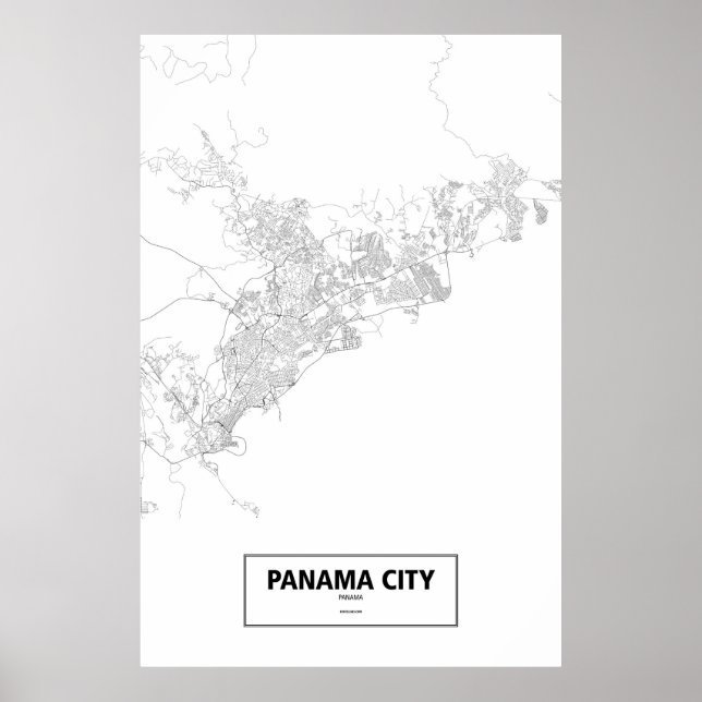 Póster Ciudad de Panamá, Panamá (negro sobre blanco) (Frente)