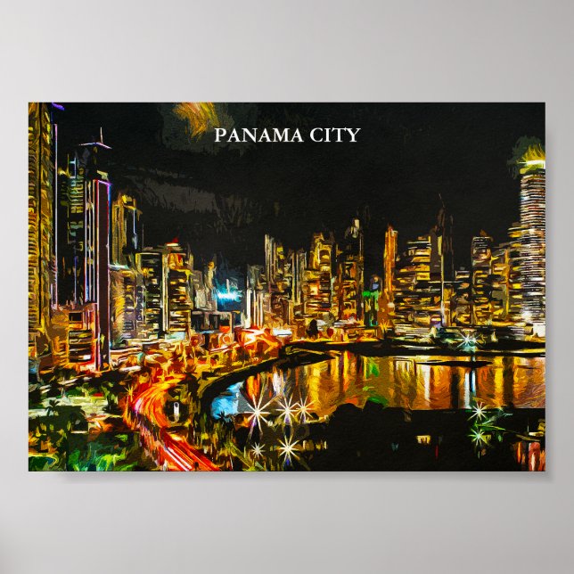 Póster Ciudad De Panamá Por Pintura Nocturna De Nocturna  (Frente)
