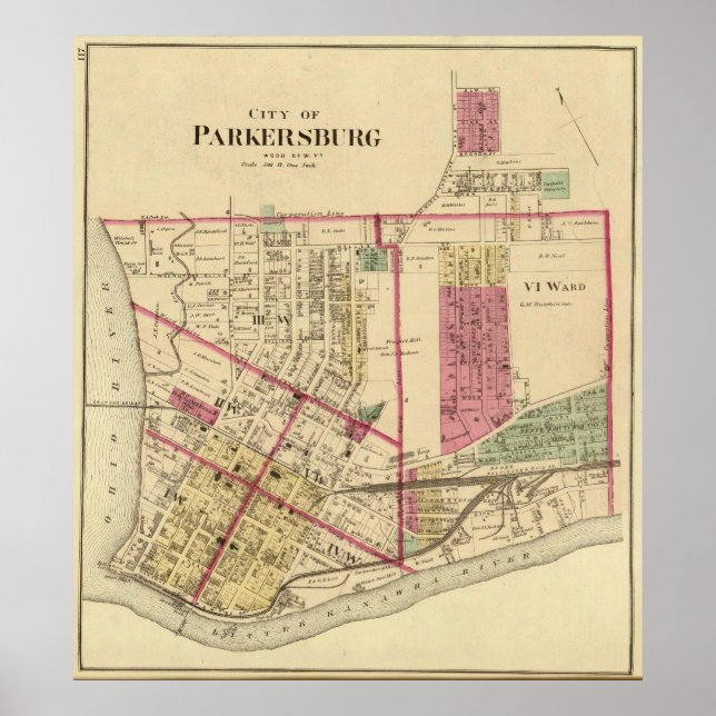 Póster Ciudad de Parkersburg, Virginia Occidental (Frente)
