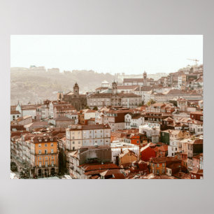 Póster Ciudad de Porto durante la puesta de sol