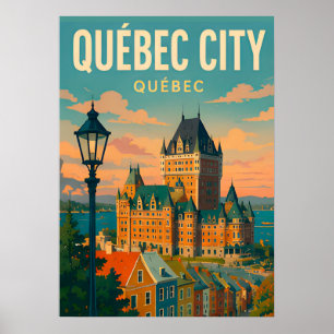 Póster Ciudad de Quebec Canadá casco antiguo castillo Via