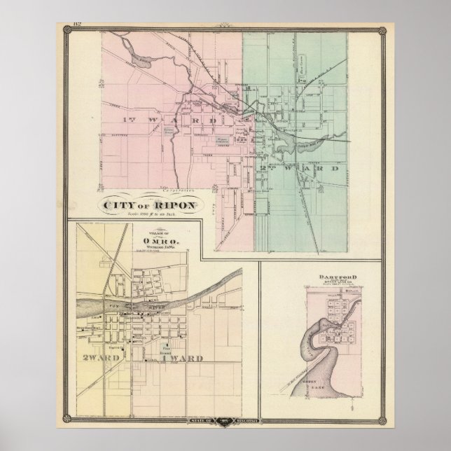 Póster Ciudad de Ripon, Aldea de Omro, Dartford (Frente)