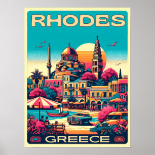 Póster Ciudad de Rodas Retro - Regalos de viaje de vacaci