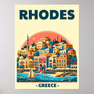 Póster Ciudad de Rodas Retro - Regalos de viaje de vacaci