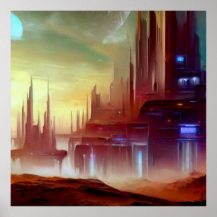 Póster Ciudad de SF en un planeta extraño 1