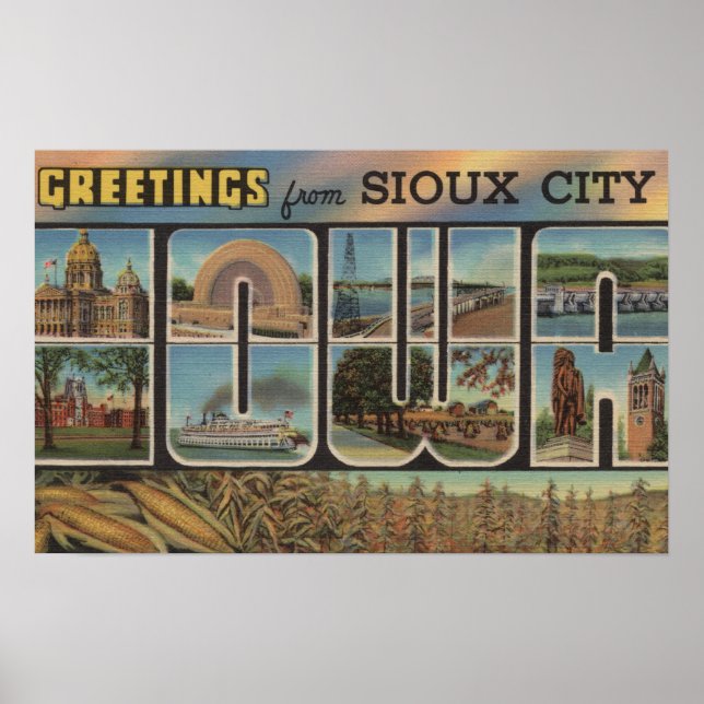 Póster Ciudad de Sioux, Iowa - Escenas de letras grandes  (Frente)
