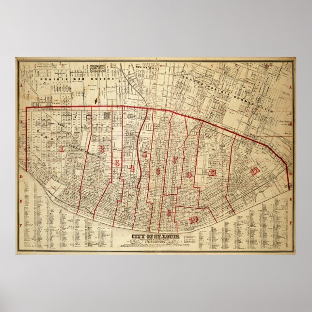 Póster Ciudad de St. Louis, Mapa de Missouri (1870) (Frente)