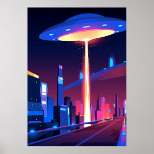 Póster Ciudad de Synthwave Neon:OVNI