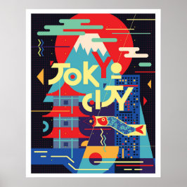 Póster Ciudad de Tokio, Japón, ilustracion, viaje vintage