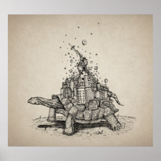 Póster Ciudad de Tortoise - ilustracion con lápiz y tinta