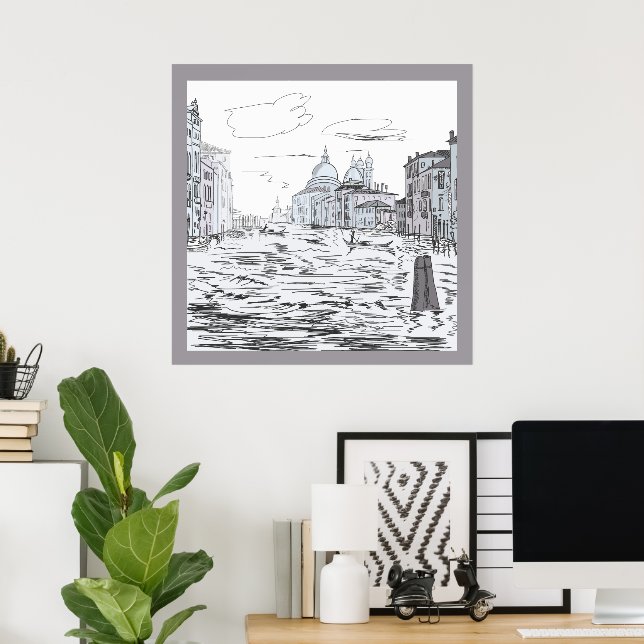 Póster Ciudad de Venecia en los edificios de naves acuáti (Oficina en casa)