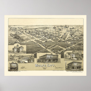 Póster Ciudad de Wolfe, mapa panorámico de TX - 1891