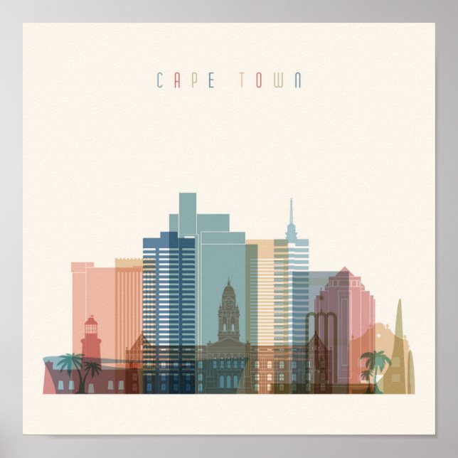 Póster Ciudad del Cabo, África | Línea de la ciudad (Frente)